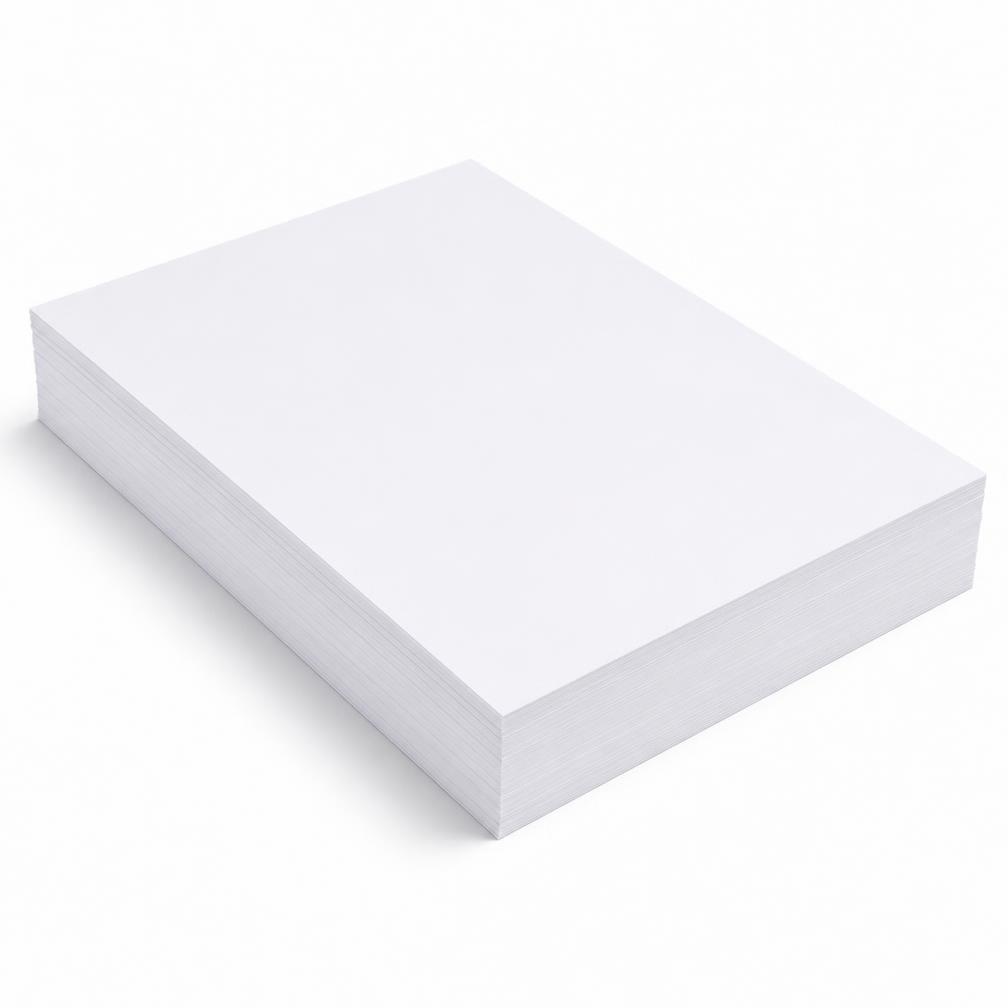 Stack of bright white copy paper on a white background