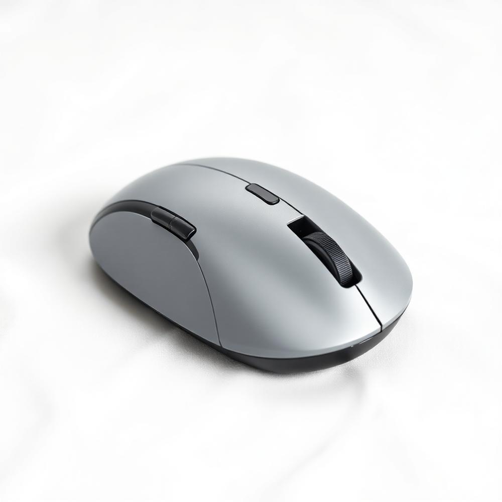 Gray wireless computer mouse on a white background
