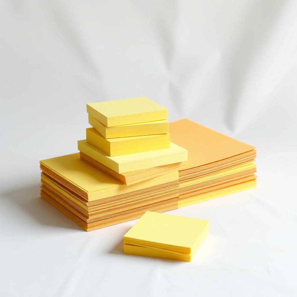 Stacked pads of yellow sticky notes on a white background