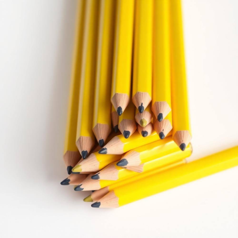 Bundle of sharpened yellow HB graphite pencils